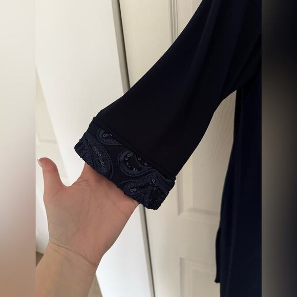 NWT Le Bos Plus Size Round Neck 3/4 Sleeve Embroidered Trim Duster 3-Piece Set - Picture 6 of 14